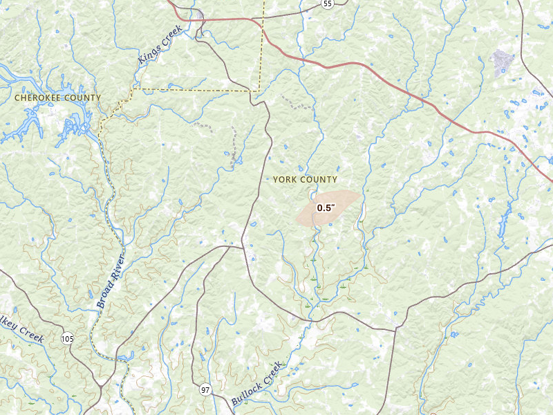 Radar-estimated hail-size map of the storm over Smyrna, SC on Aug 21, 2026