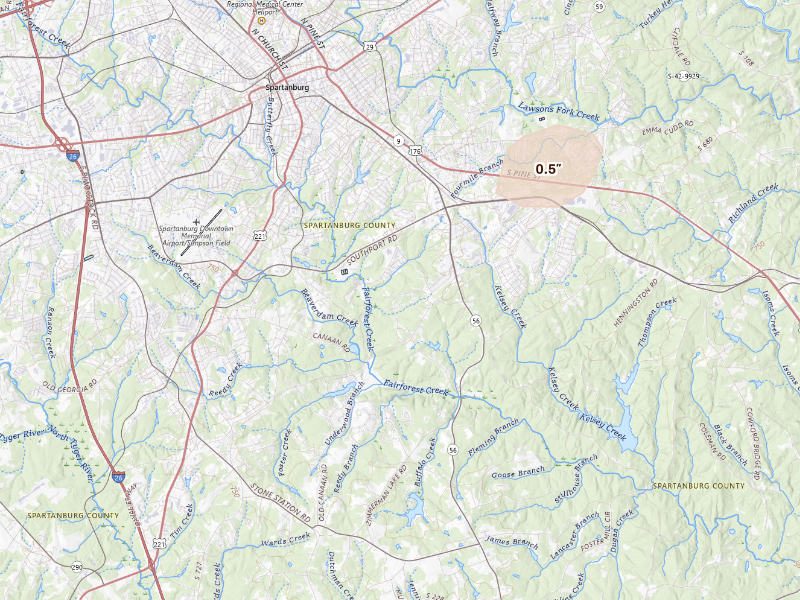 Radar-estimated hail-size map of the storm over Spartanburg, SC