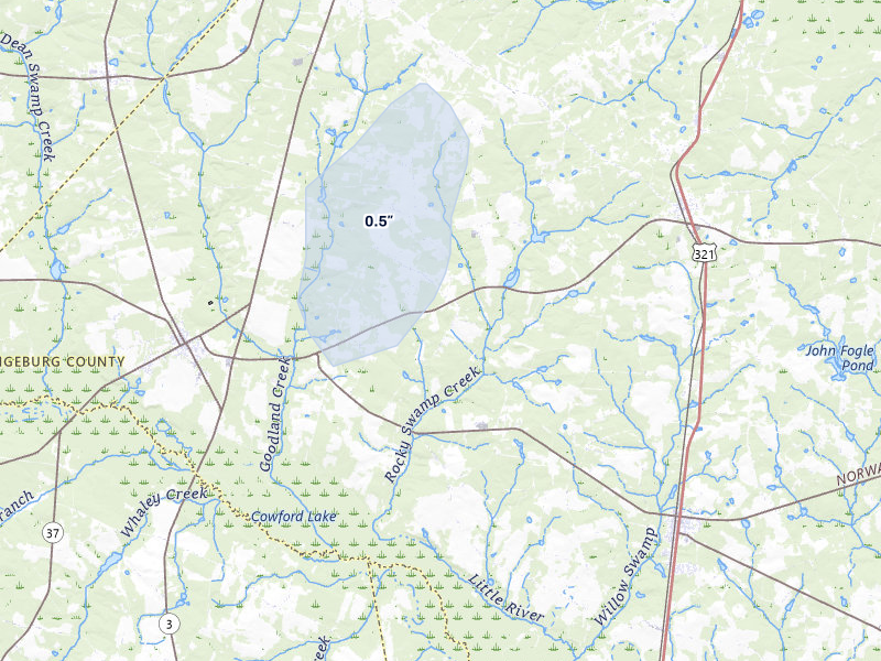 NEXRAD radar-signature map of the hail over Springfield, SC