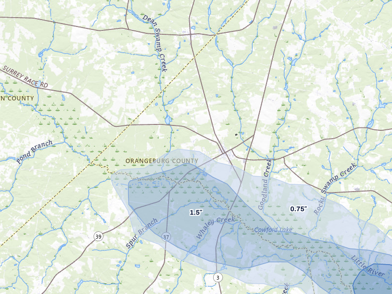 NEXRAD radar-signature map of the hail storm over Springfield, SC on Aug 13, 2026