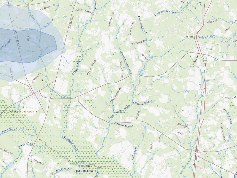 NEXRAD radar-signature map of the hail storm over Springfield, SC on Aug 16, 2026