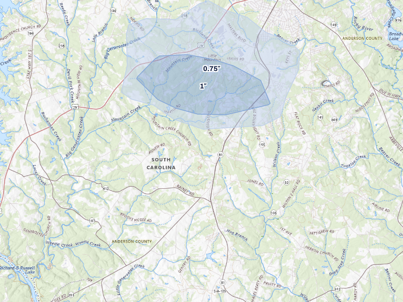 NEXRAD radar-signature map of the hail storm over Starr, SC on Sep 5, 2026