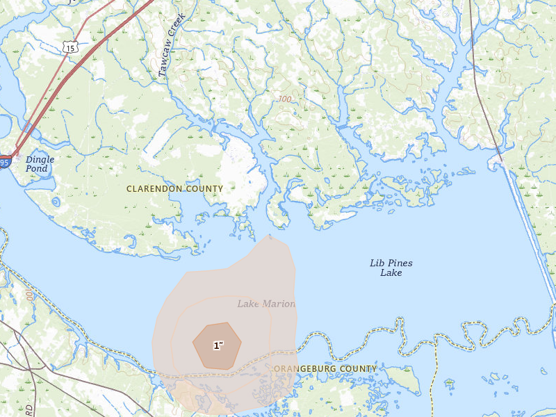 Radar-estimated hail-size map of the storm over Summerton, SC