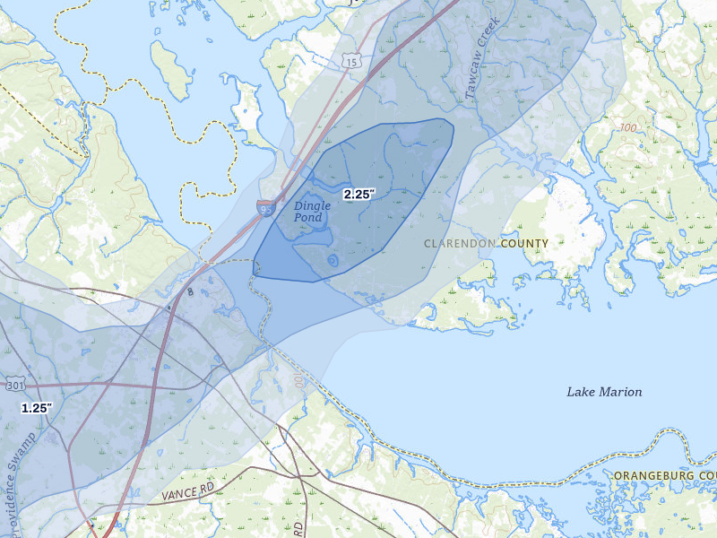 NEXRAD radar-signature map of the hail storm over Summerton, SC on Aug 21, 2026