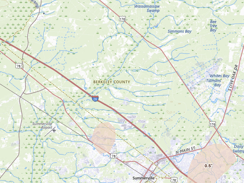 Radar-estimated hail-size map of the storm over Summerville, SC on Jun 12, 2026