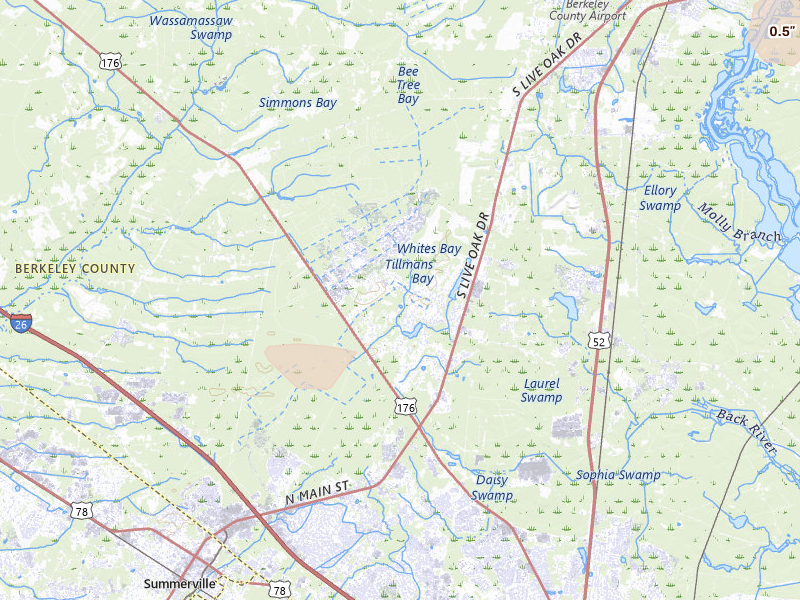 Radar-estimated hail-size map of the storm over Summerville, SC on Aug 15, 2026