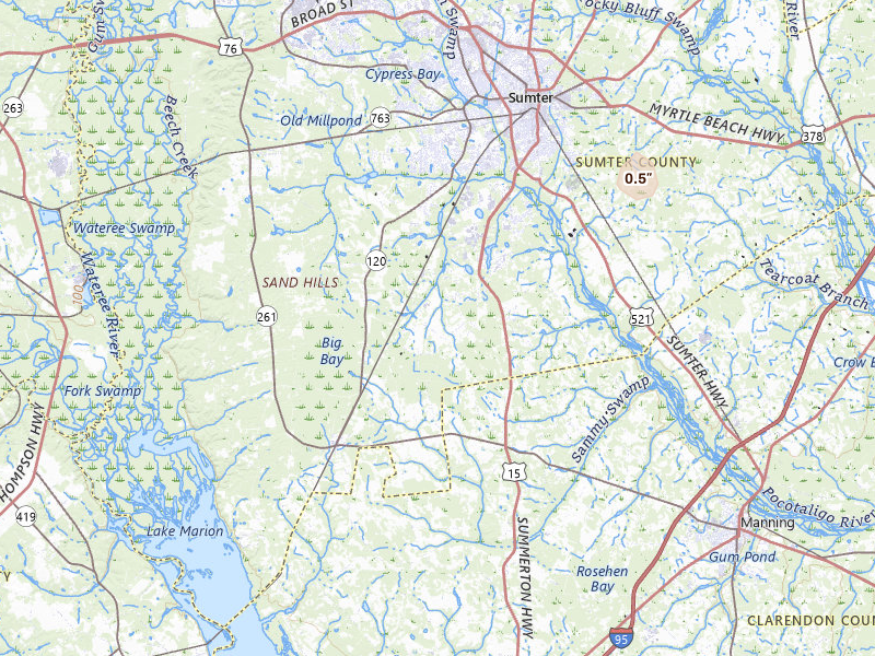 Radar-estimated hail-size map of the storm over Sumter, SC