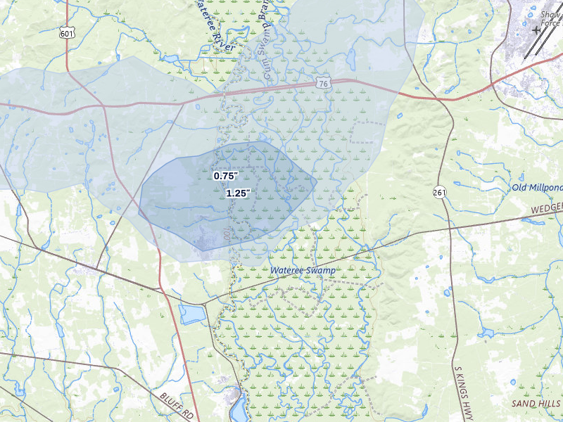NEXRAD radar-signature map of the hail storm over Sumter, SC on Jun 26, 2026