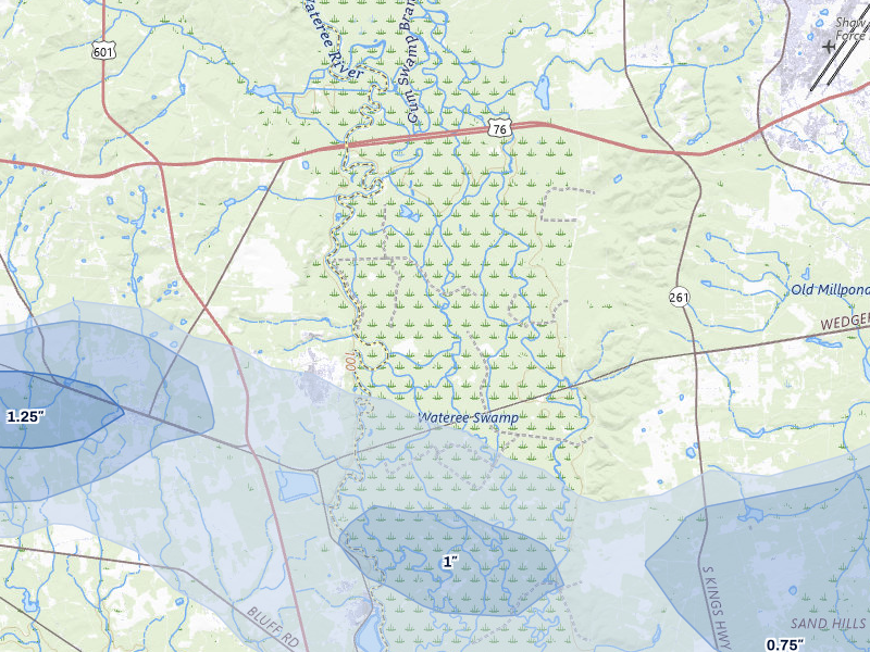 NEXRAD radar-signature map of the hail storm over Sumter, SC on Jul 6, 2026