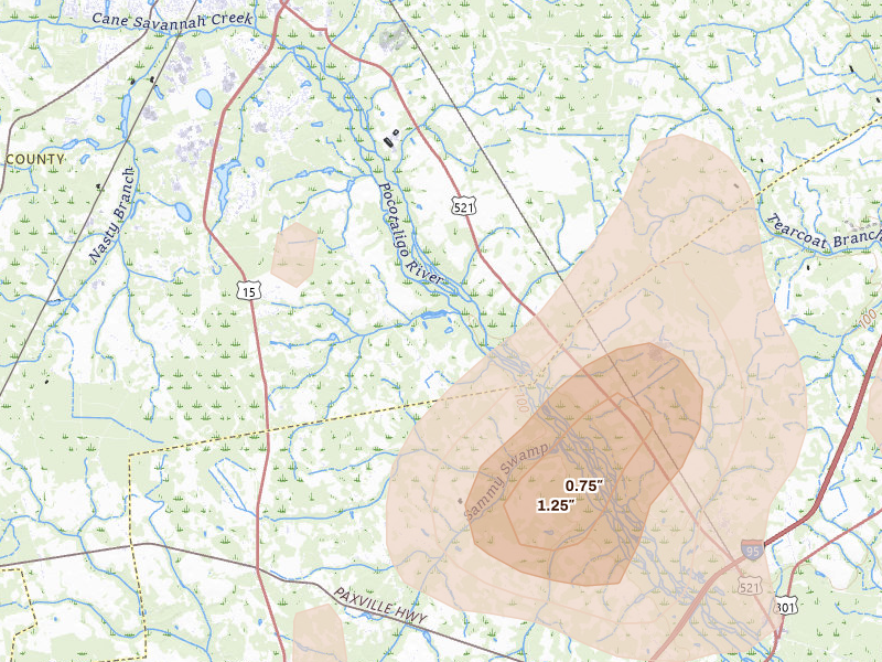 Radar-estimated hail-size map of the storm over Sumter, SC