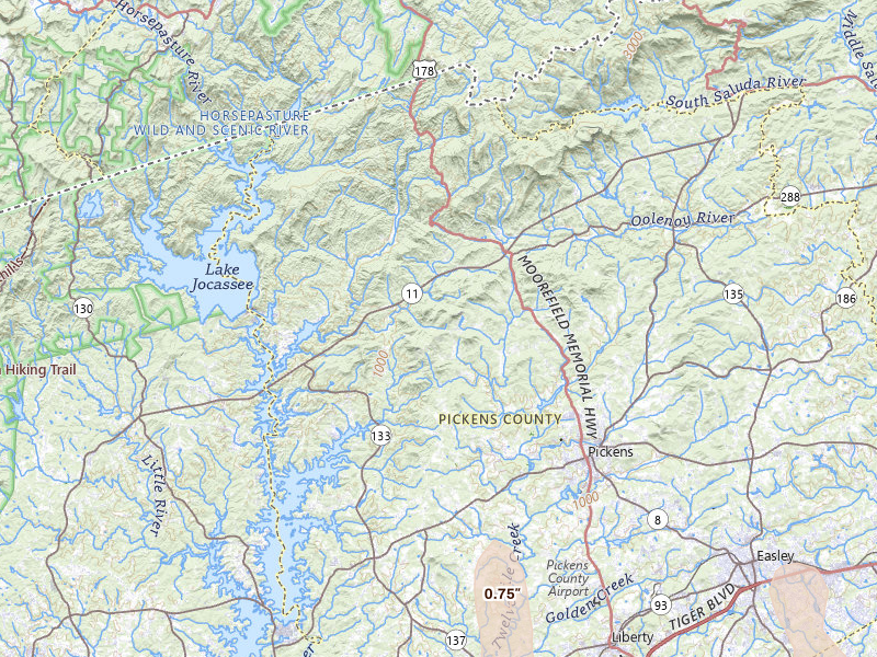 Radar-estimated hail-size map of the storm over Sunset, SC on Jun 29, 2026