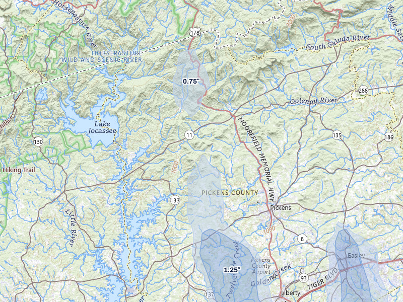 NEXRAD radar-signature map of the hail storm over Sunset, SC on Jun 29, 2026