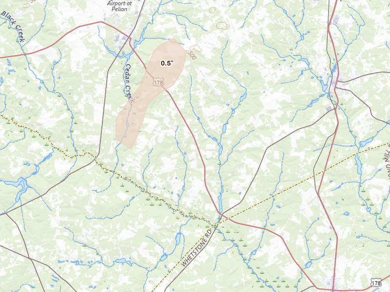 Radar-estimated hail-size map of the storm over Swansea, SC on Aug 6, 2026