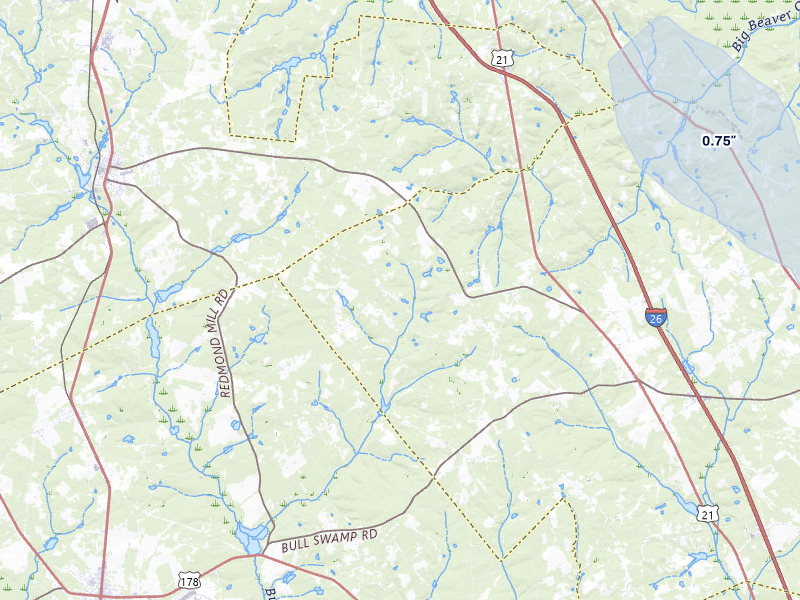 NEXRAD radar-signature map of the hail storm over Swansea, SC on Aug 6, 2026