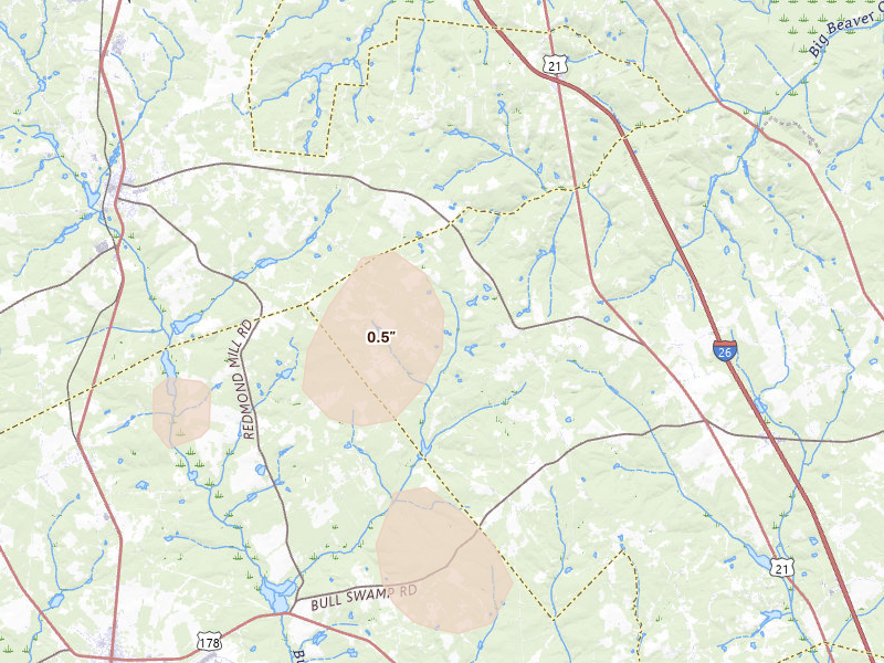 Radar-estimated hail-size map of the storm over Swansea, SC
