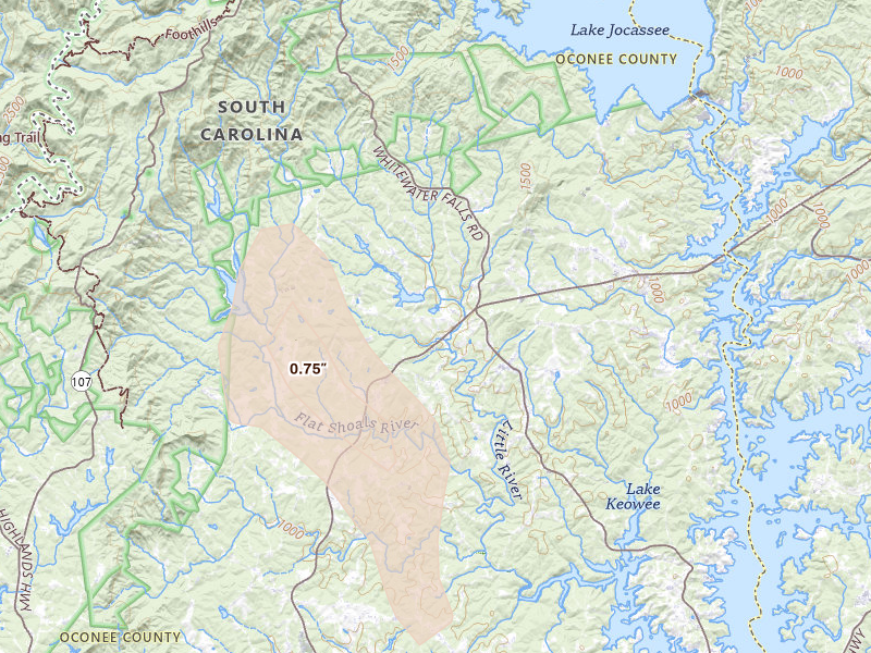 Radar-estimated hail-size map of the storm over Tamassee, SC on Jun 1, 2026