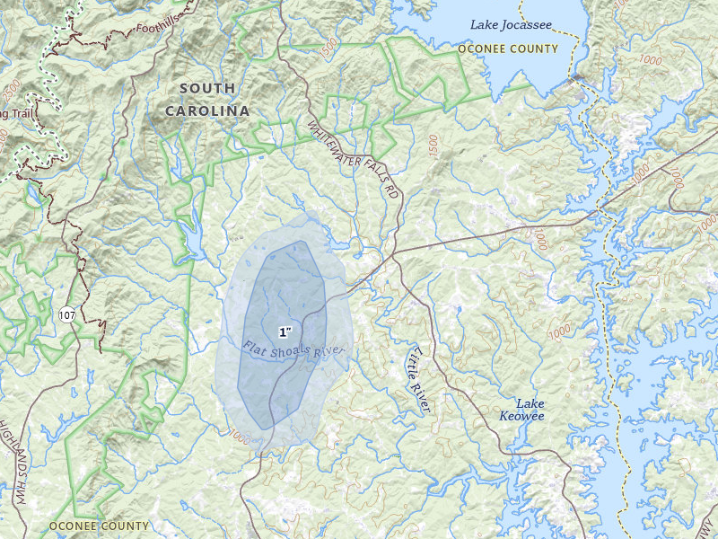 NEXRAD radar-signature map of the hail over Tamassee, SC