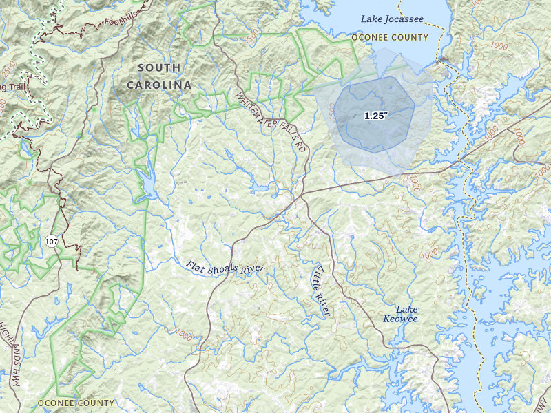 NEXRAD radar-signature map of the hail storm over Tamassee, SC on Aug 5, 2026
