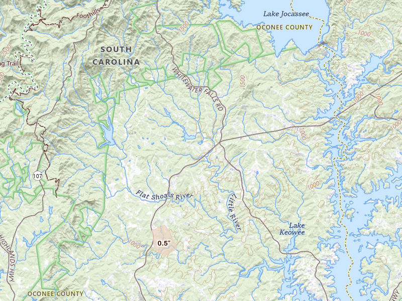 Radar-estimated hail-size map of the storm over Tamassee, SC on Aug 21, 2026