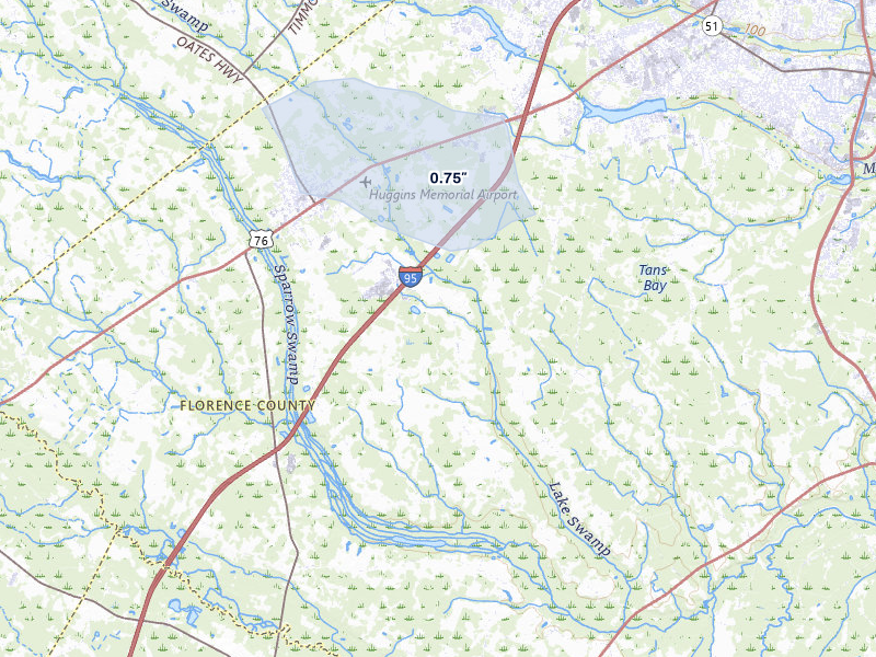 NEXRAD radar-signature map of the hail over Timmonsville, SC