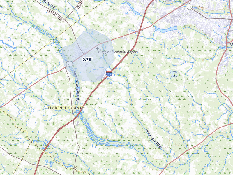 NEXRAD radar-signature map of the hail over Timmonsville, SC