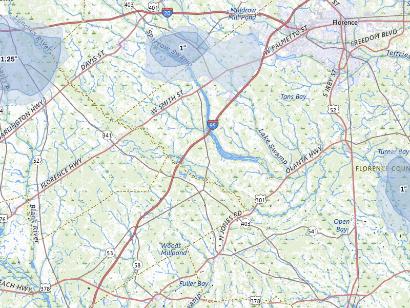 NEXRAD radar-signature map of the hail storm over Timmonsville, SC on Aug 16, 2026