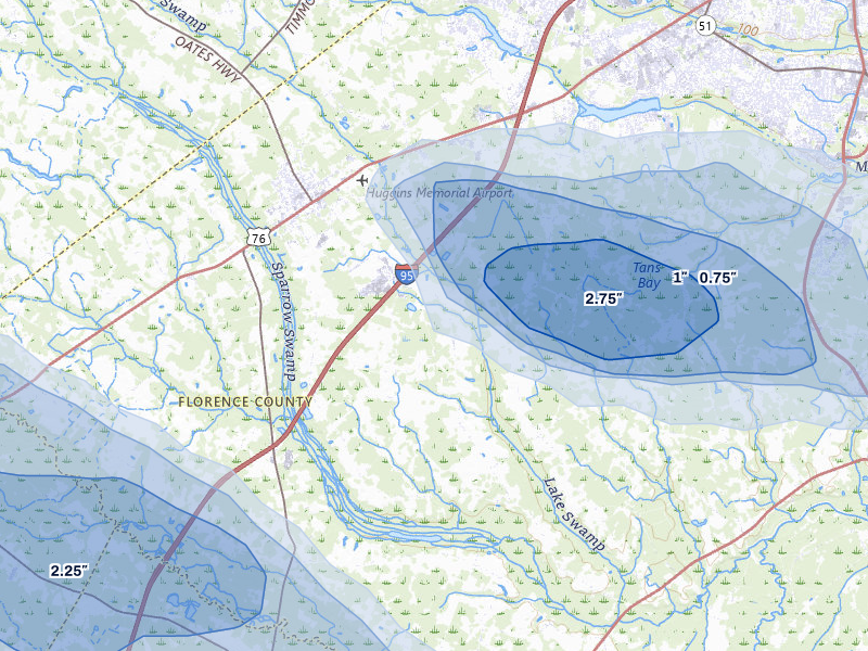 NEXRAD radar-signature map of the hail storm over Timmonsville, SC on Aug 21, 2026