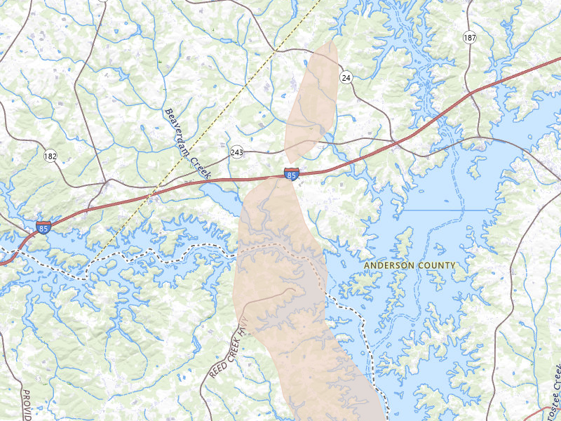 Radar-estimated hail-size map of the storm over Townville, SC on Jun 1, 2026