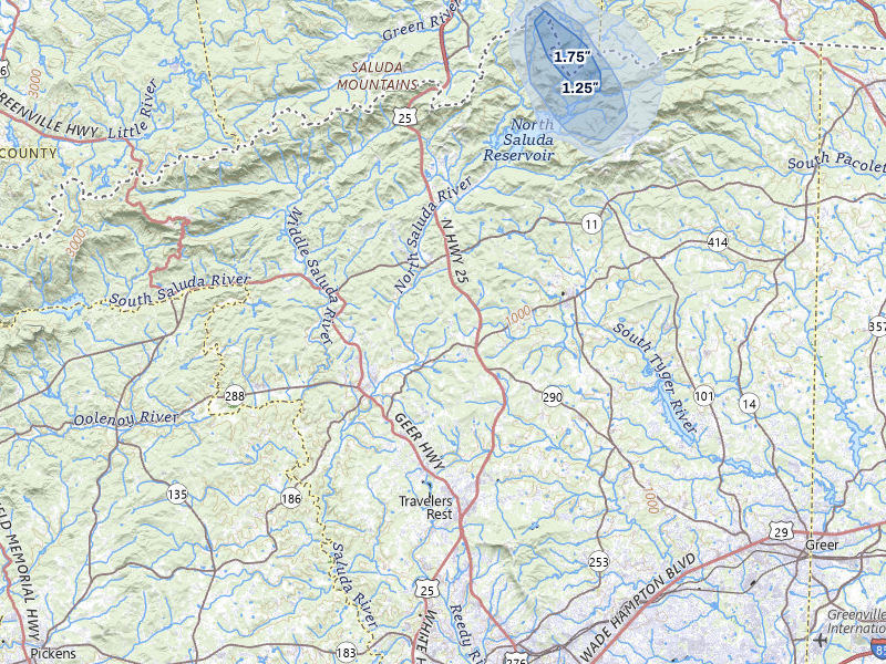 NEXRAD radar-signature map of the hail storm over Travelers Rest, SC on Aug 6, 2026