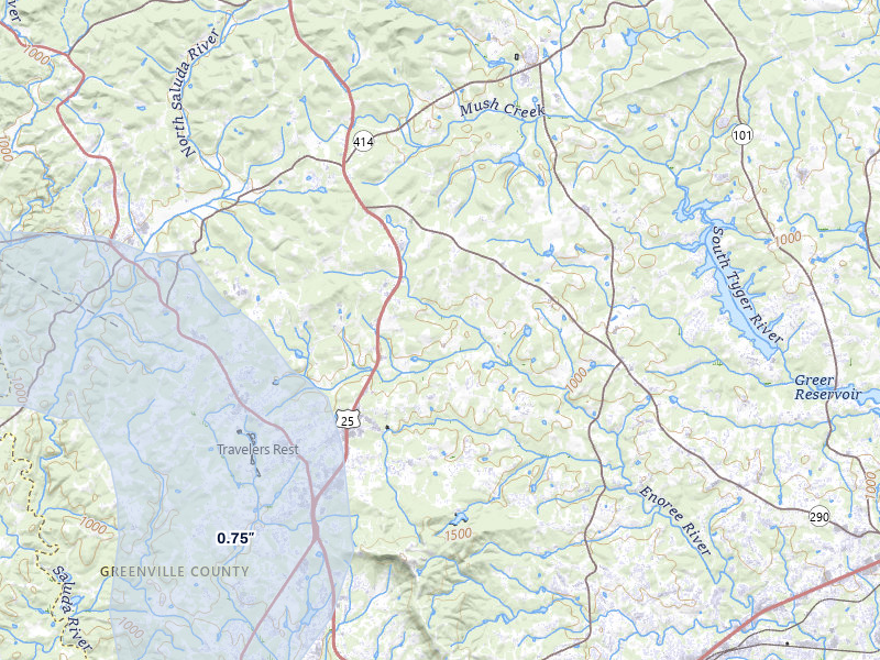 NEXRAD radar-signature map of the hail storm over Travelers Rest, SC on Aug 10, 2026