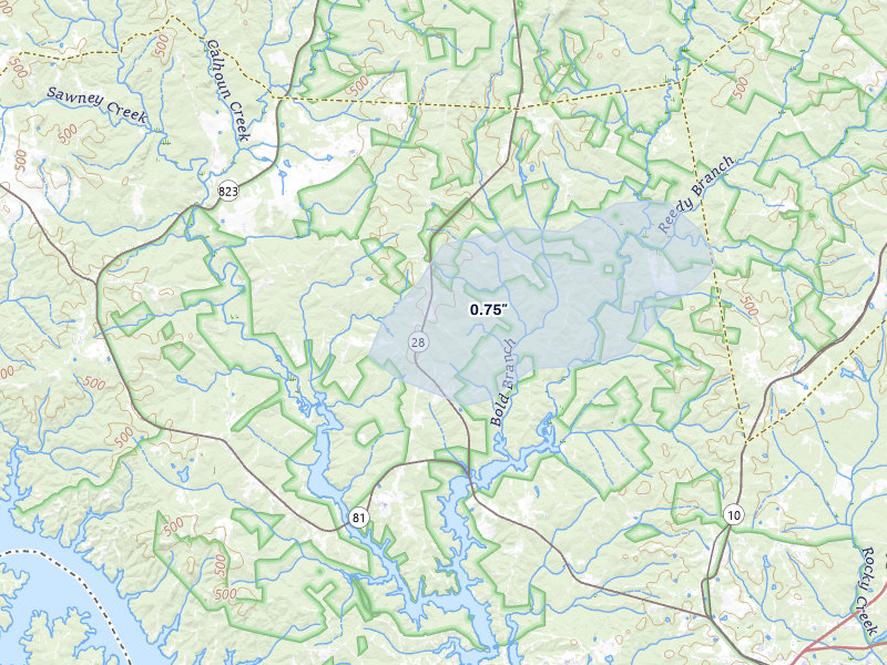 NEXRAD radar-signature map of the hail storm over Troy, SC on Jul 11, 2026