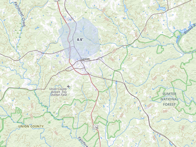 NEXRAD radar-signature map of the hail storm over Union, SC on Jul 28, 2026