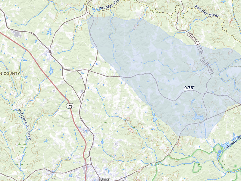 NEXRAD radar-signature map of the hail storm over Union, SC on Aug 11, 2026
