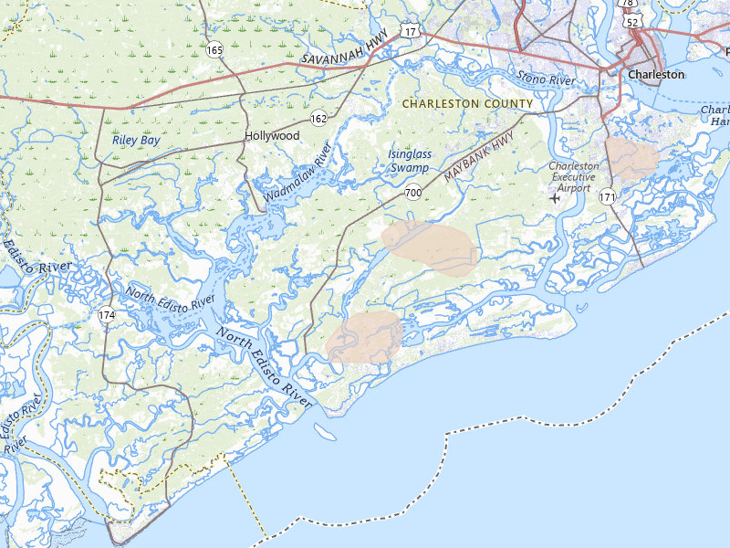 Radar-estimated hail-size map of the storm over Wadmalaw Island, SC on Jul 12, 2026