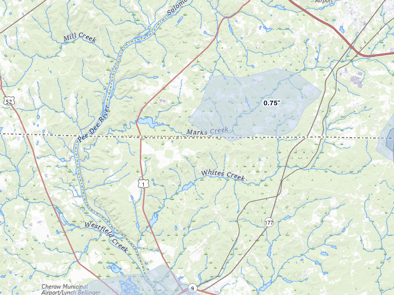 NEXRAD radar-signature map of the hail storm over Wallace, SC on Jul 5, 2026