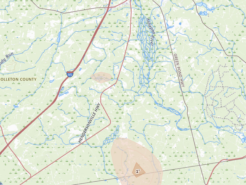 Radar-estimated hail-size map of the storm over Walterboro, SC