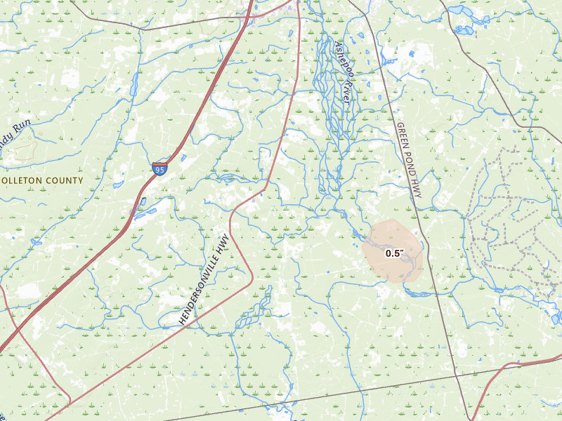 Radar-estimated hail-size map of the storm over Walterboro, SC