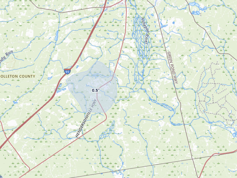 NEXRAD radar-signature map of the hail over Walterboro, SC