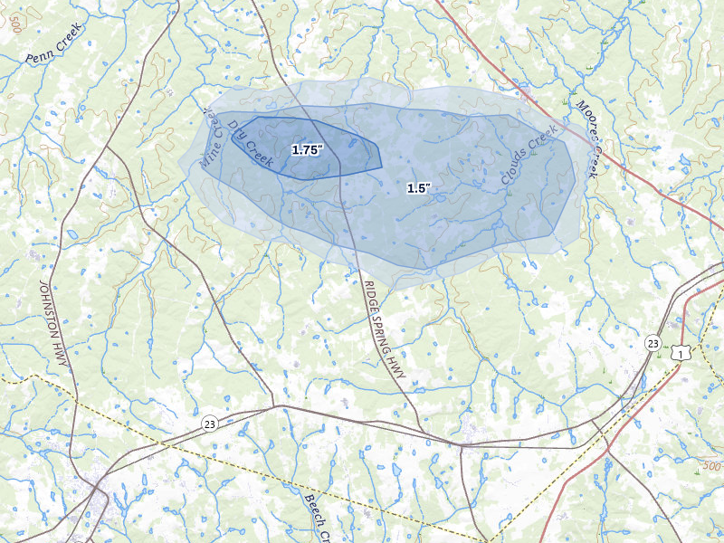 NEXRAD radar-signature map of the hail over Ward, SC