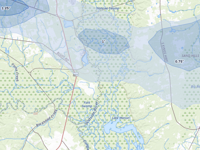 NEXRAD radar-signature map of the hail storm over Wedgefield, SC on Jul 6, 2026