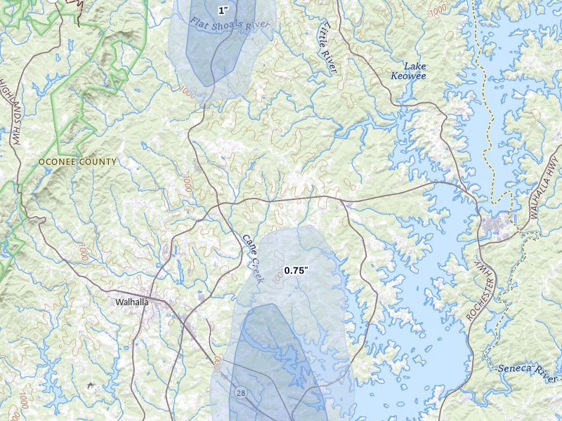 NEXRAD radar-signature map of the hail storm over West Union, SC on Jun 1, 2026