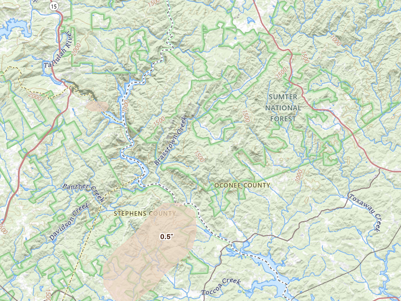 Radar-estimated hail-size map of the storm over Westminster, SC on Jun 29, 2026