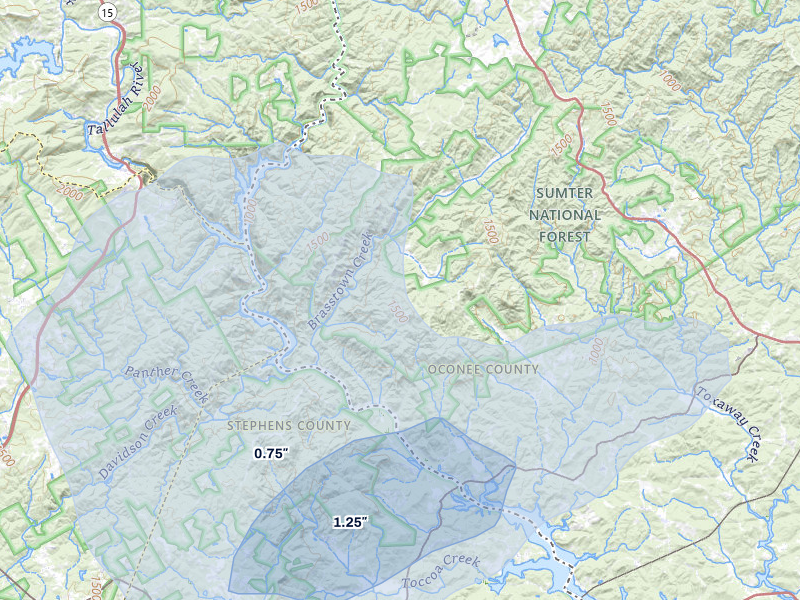 NEXRAD radar-signature map of the hail storm over Westminster, SC on Jun 29, 2026