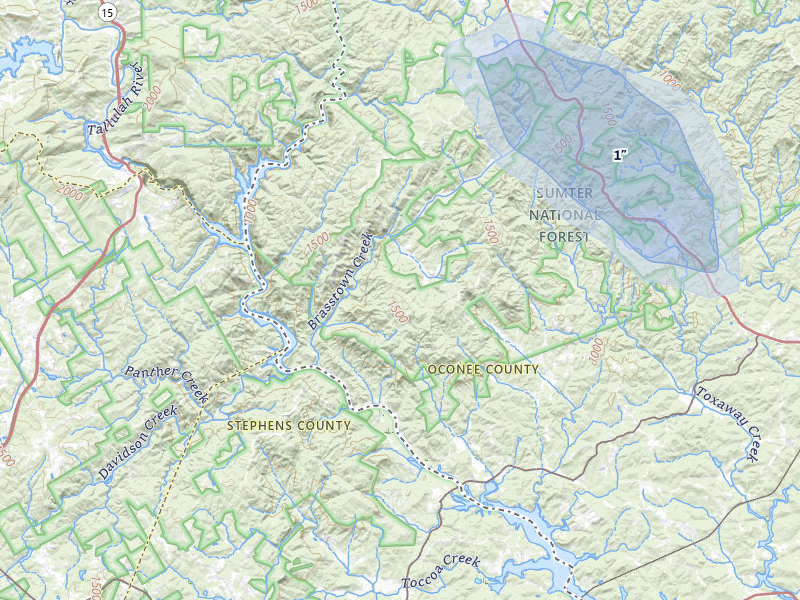 NEXRAD radar-signature map of the hail storm over Westminster, SC on Aug 15, 2026