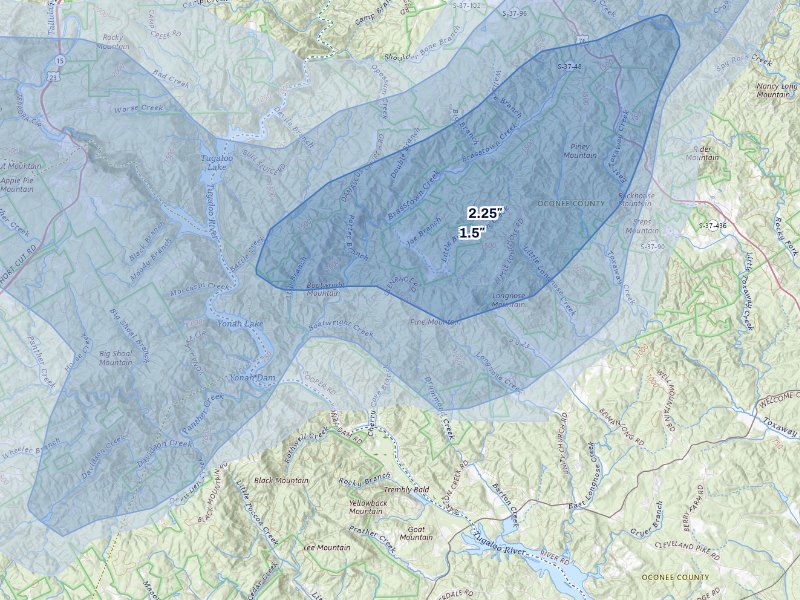 NEXRAD radar-signature map of the hail storm over Westminster, SC on Aug 20, 2026