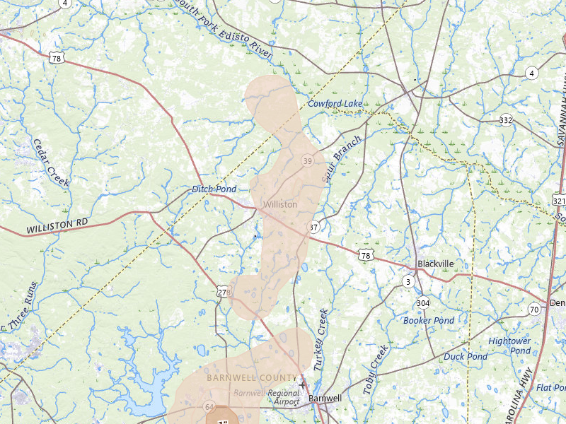 Radar-estimated hail-size map of the storm over Williston, SC