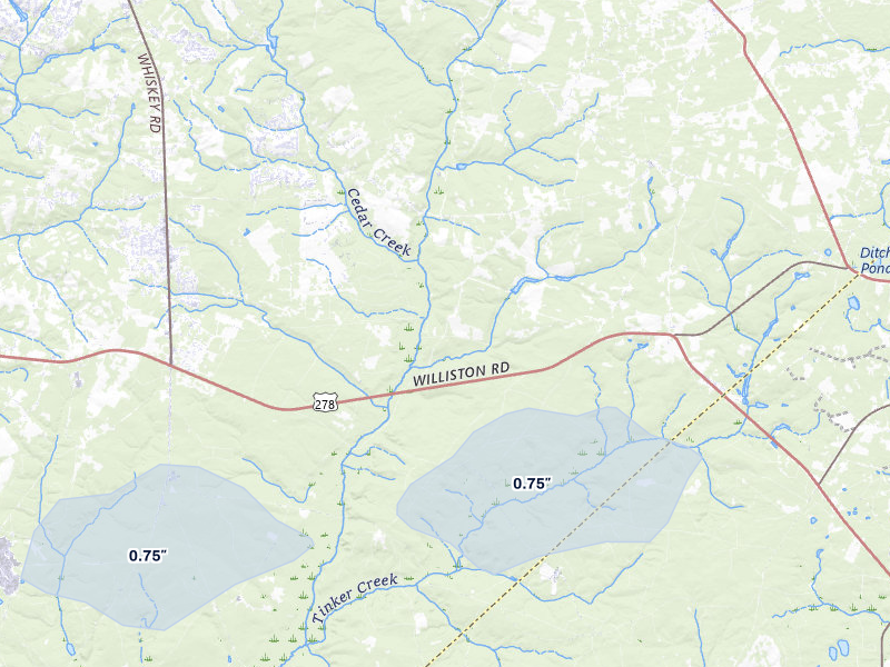 NEXRAD radar-signature map of the hail storm over Windsor, SC on Jul 9, 2026