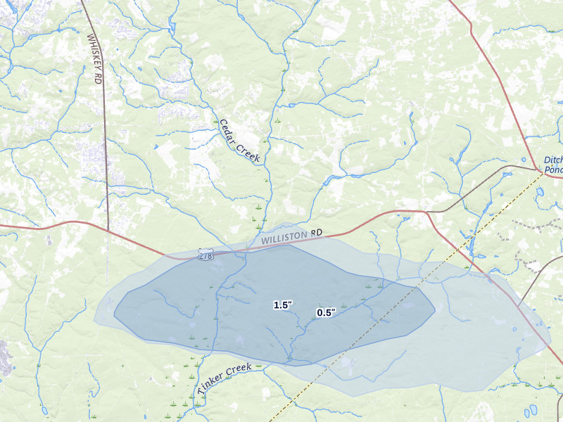 NEXRAD radar-signature map of the hail storm over Windsor, SC on Jul 11, 2026