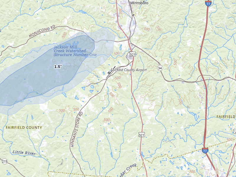 NEXRAD radar-signature map of the hail storm over Winnsboro, SC on Jul 5, 2026