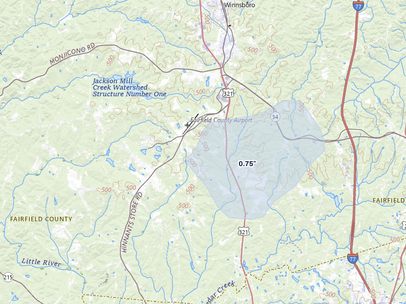 NEXRAD radar-signature map of the hail storm over Winnsboro, SC on Jul 6, 2026